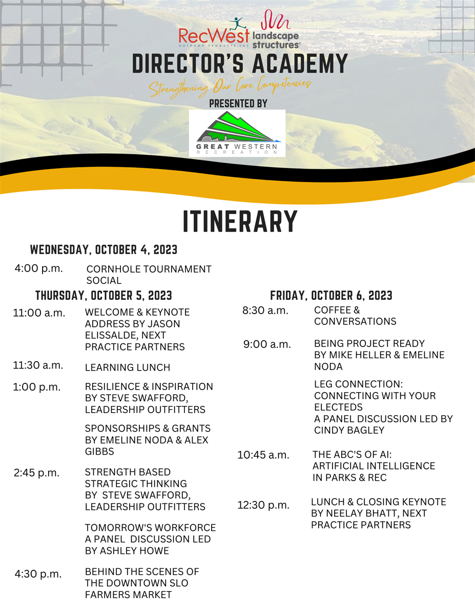 Director's Academy Itinerary